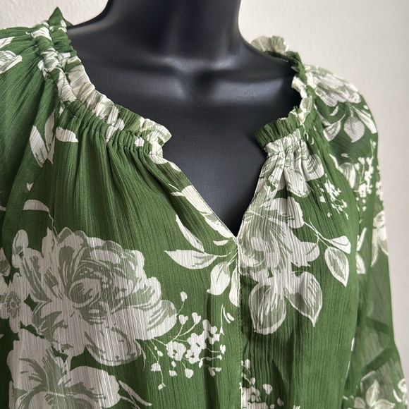Patrons Of Peace Size S Floral Smocked Bell Sleeves Mini Dress in Green - Picture 3 of 12